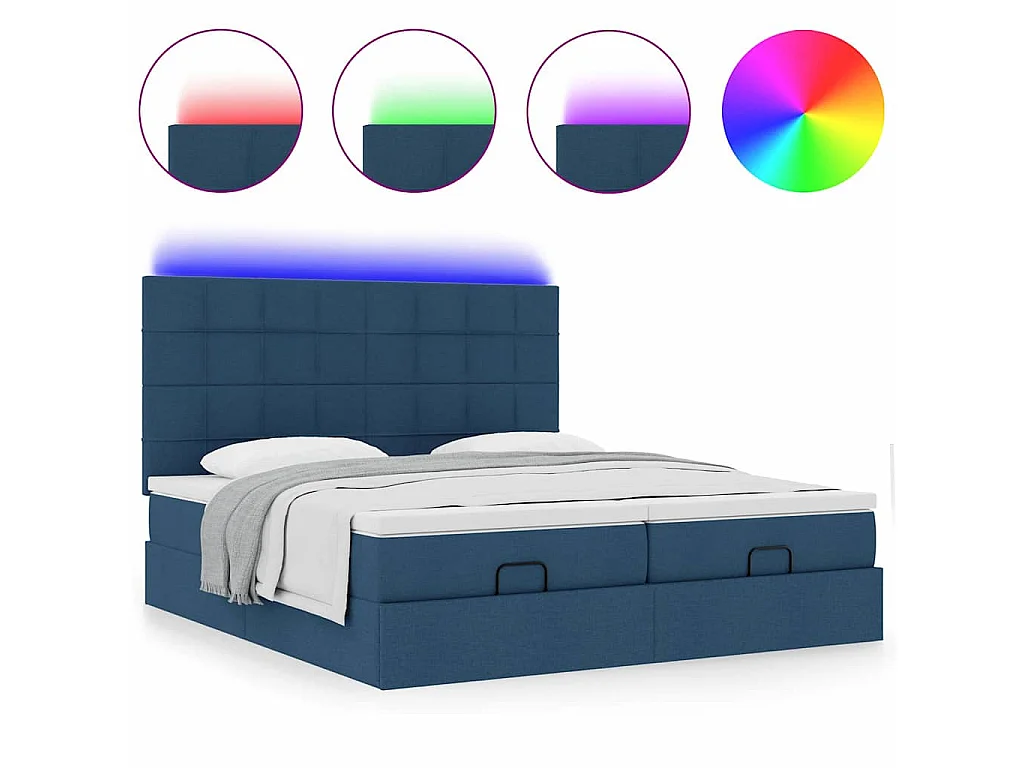 Estrutura de cama otomana com colchões 180x200cm tecido azul