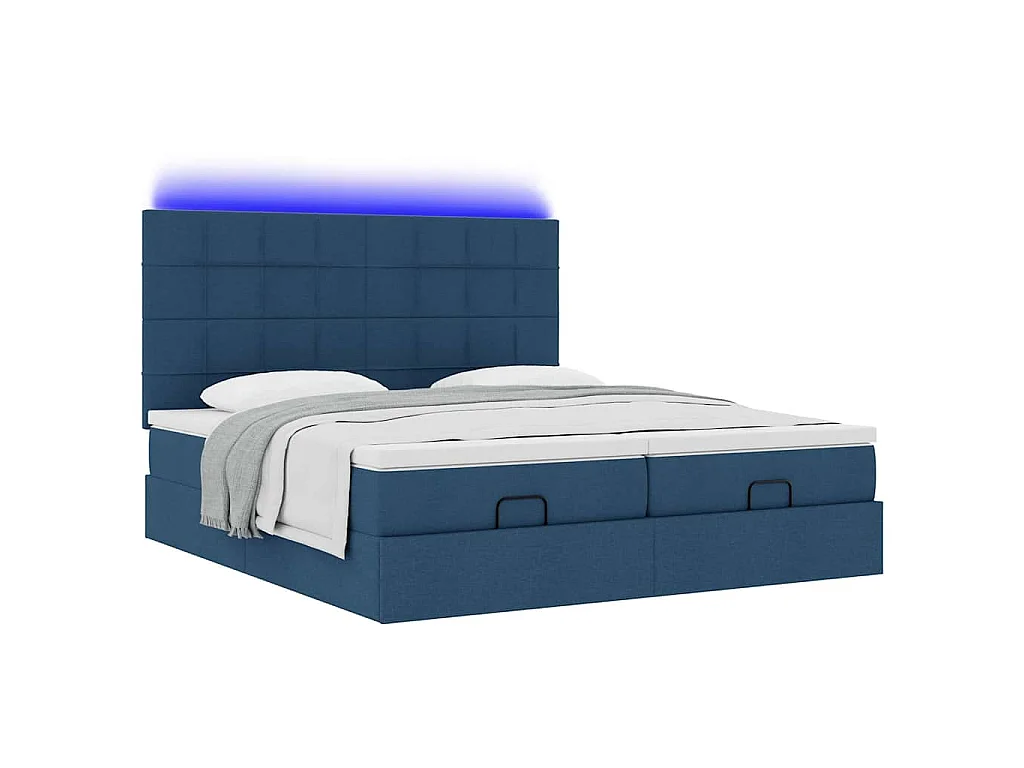 Estrutura de cama otomana com colchões 180x200cm tecido azul