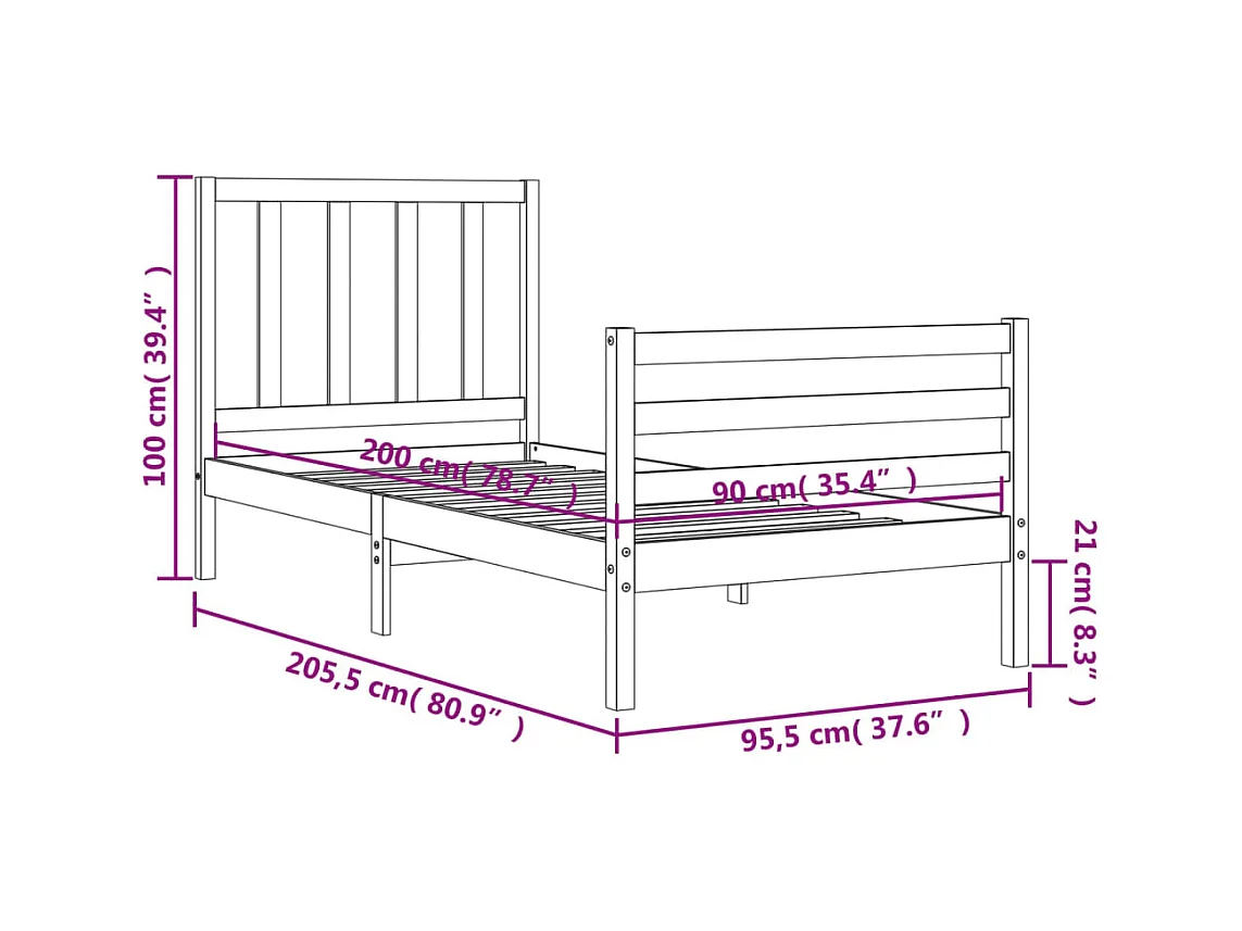 Massivholzbett ohne Matratze 90x200 Kiefernholz