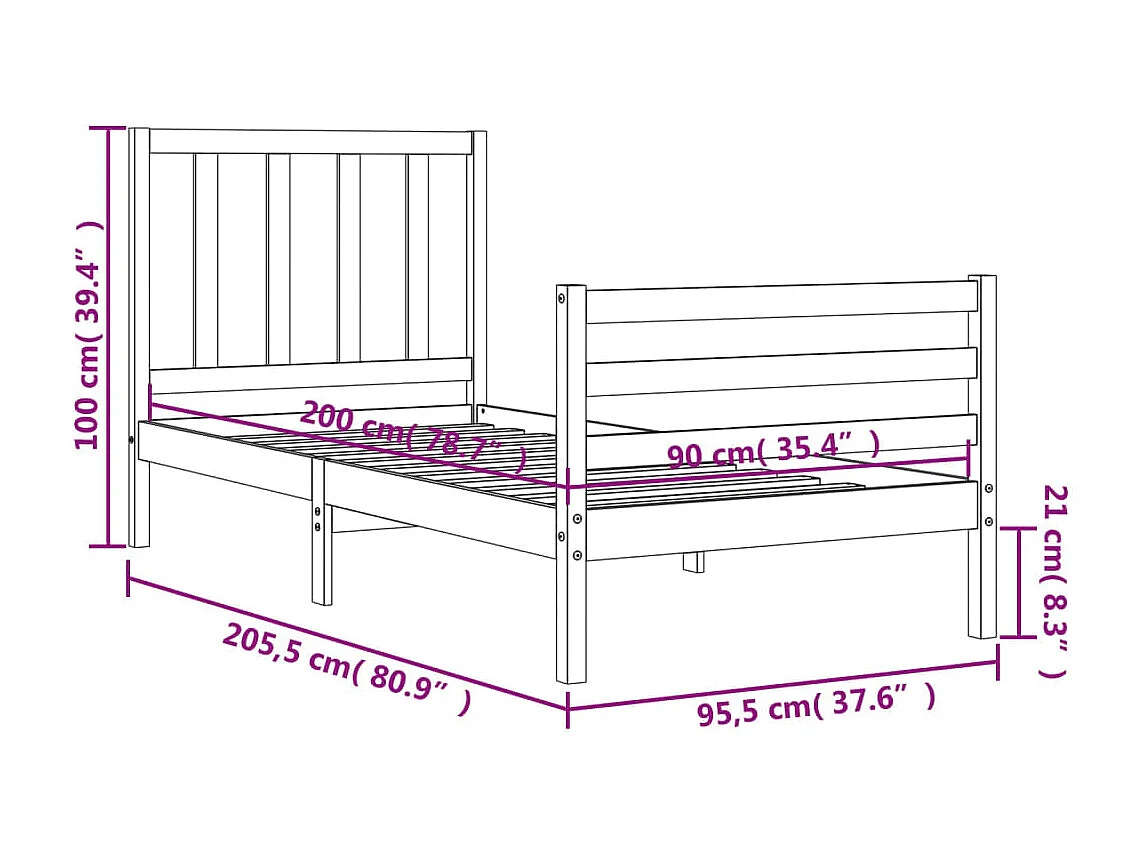 Cadre de lit sans matelas 90x200 cm bois de pin massif