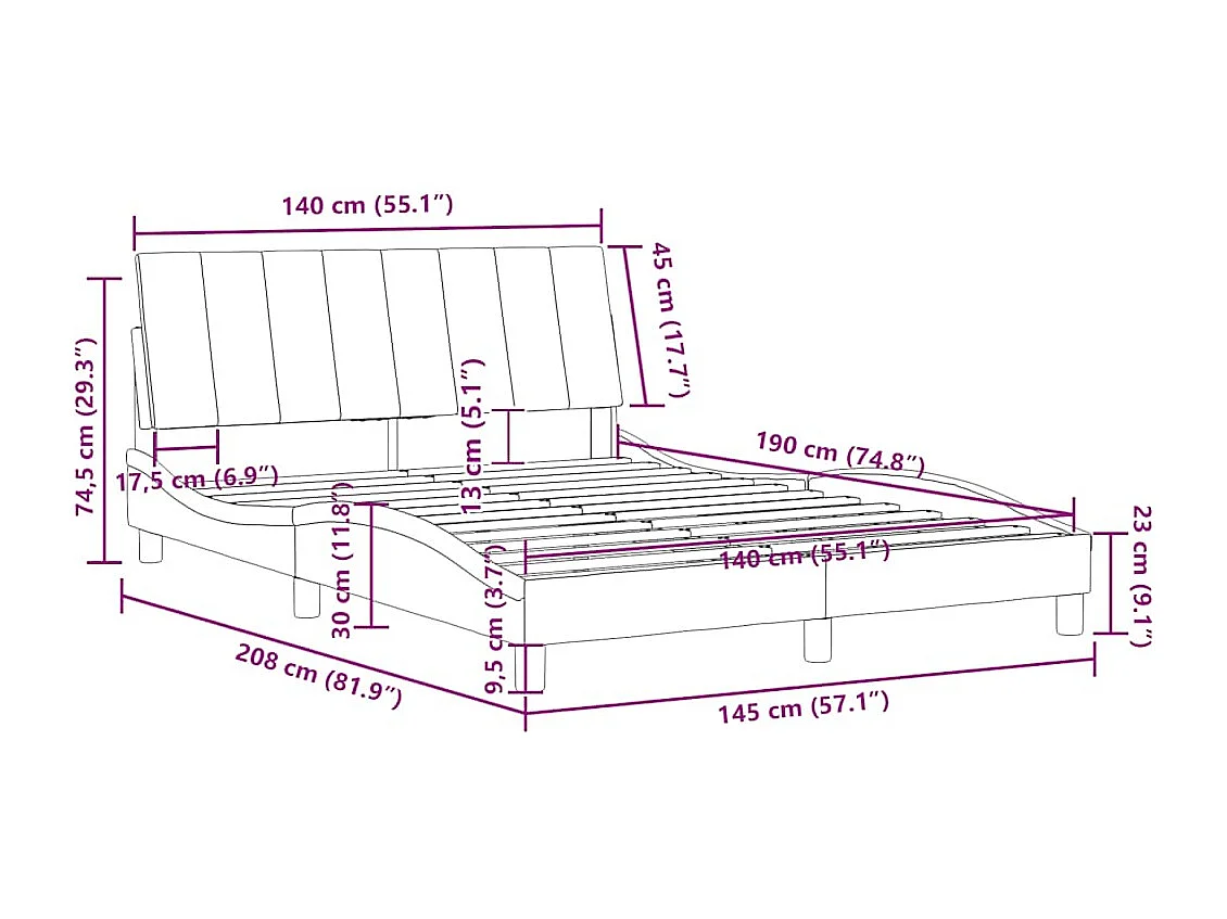 Cadre de lit sans matelas Hanko vert foncé 140x190 cm velours
