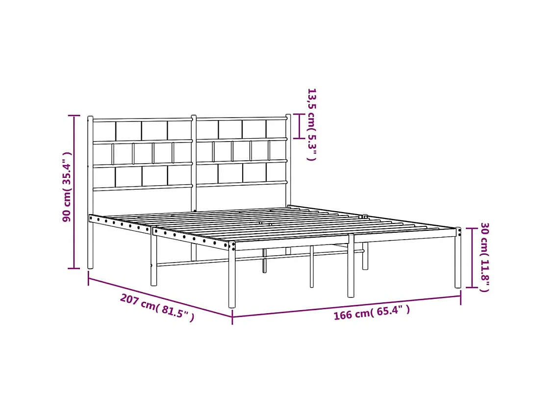 Cadre de lit métal sans matelas et tête de lit noir 160x200 cm