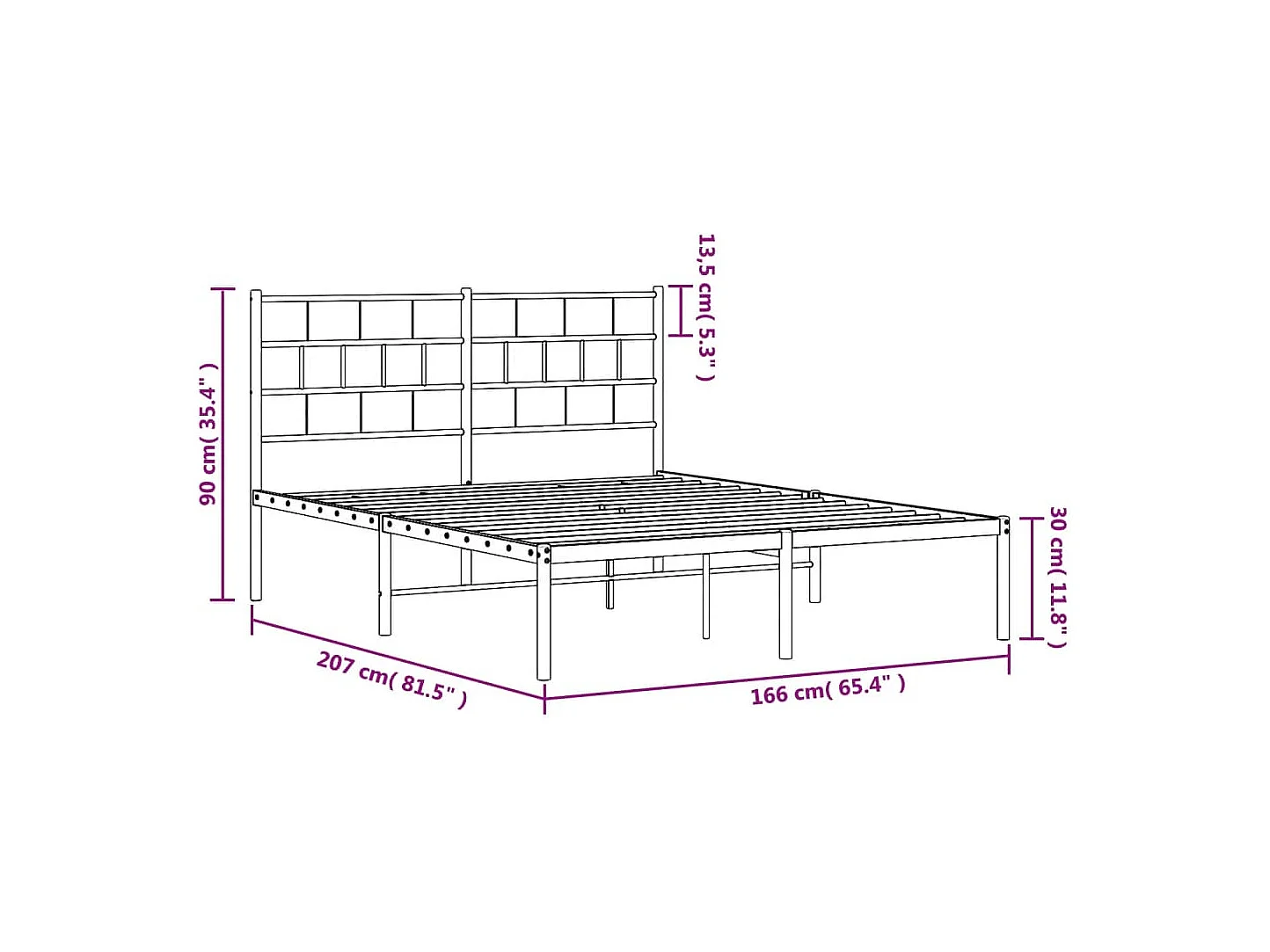 Cadre de lit métal sans matelas et tête de lit noir 160x200 cm