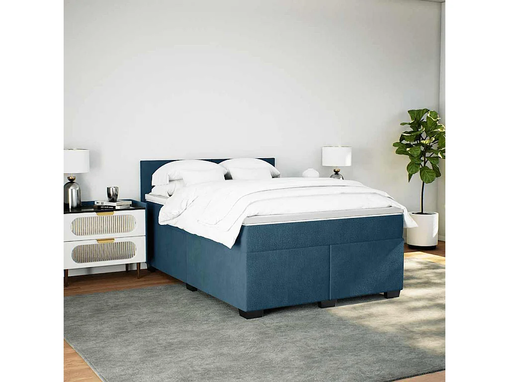 Giroletto a Molle con Materasso Blu 160x200 cm in Velluto