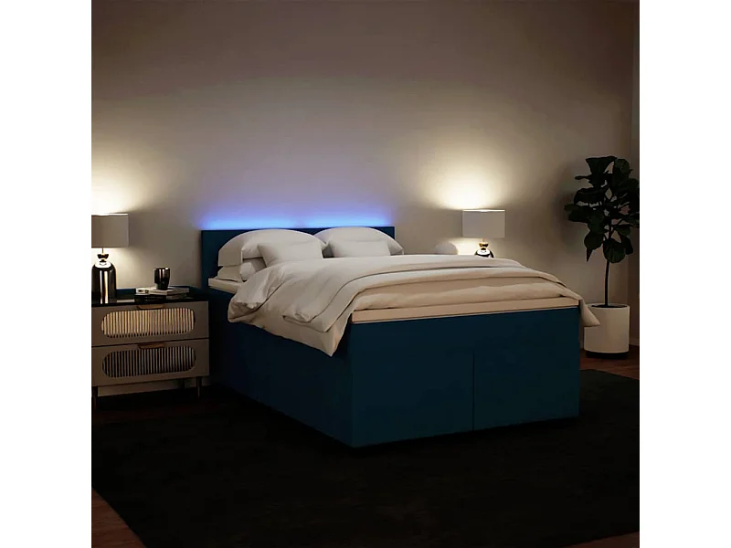 Sommier à lattes de lit et matelas bleu 160x200 cm velours