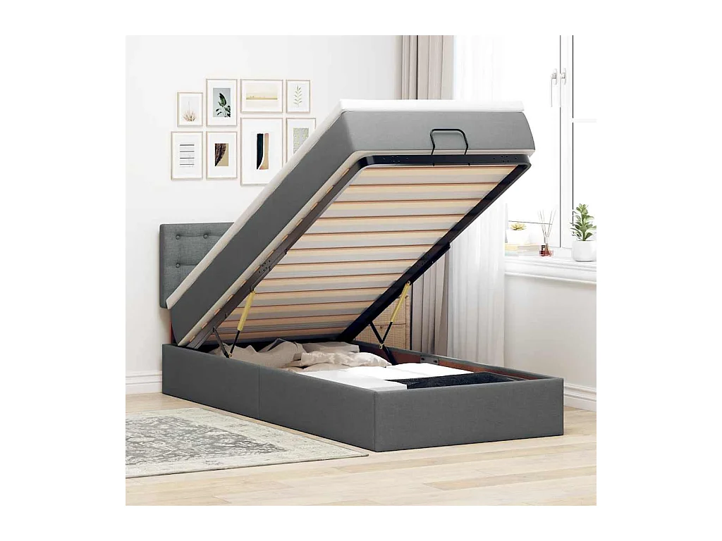 Ottoman-Bett mit Matratze Dunkelgrau 90x190 cm Stoff