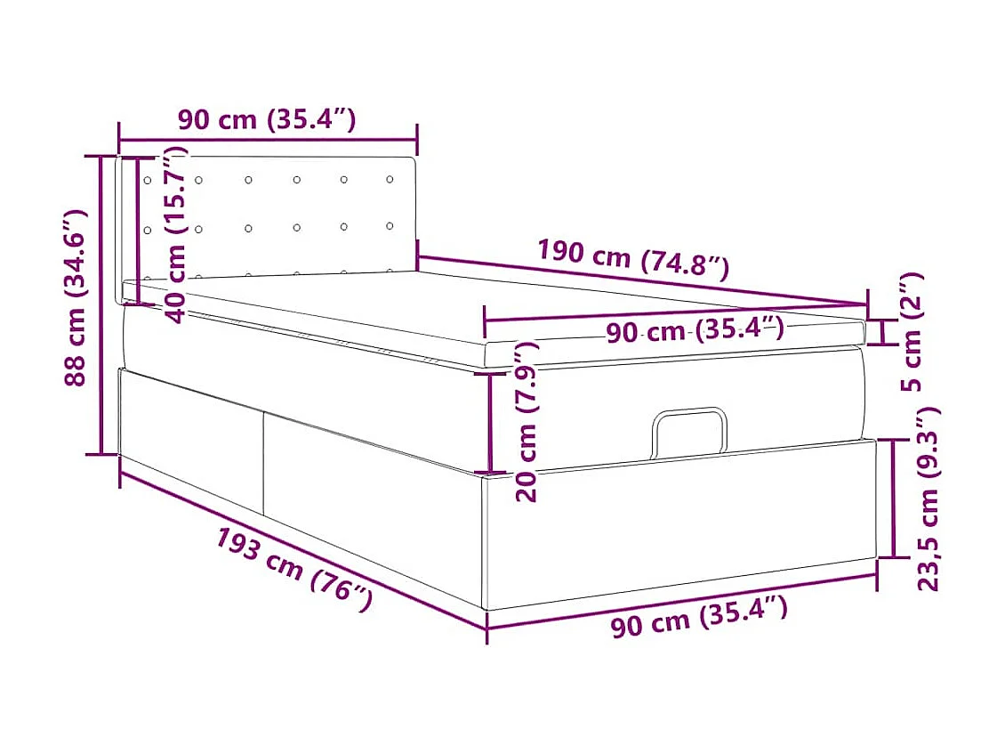 Ottoman bed met matras 90x190cm stof donkergrijs