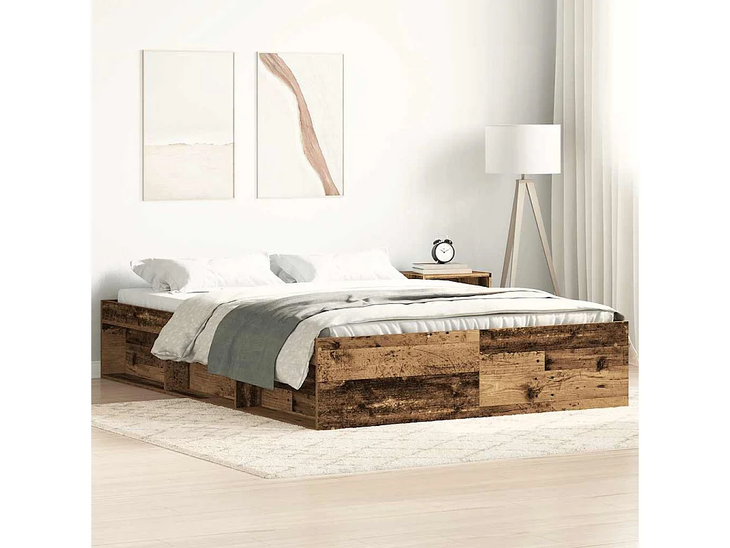 Cadre de lit sans matelas vieux bois 140x190 cm bois ingénierie