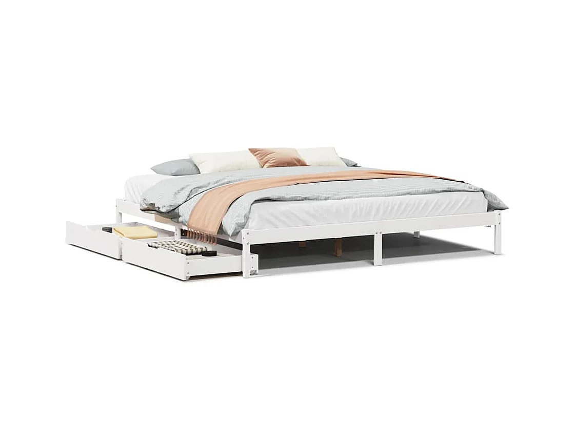 Cadre de lit sans matelas blanc 180x200 cm bois massif de pin