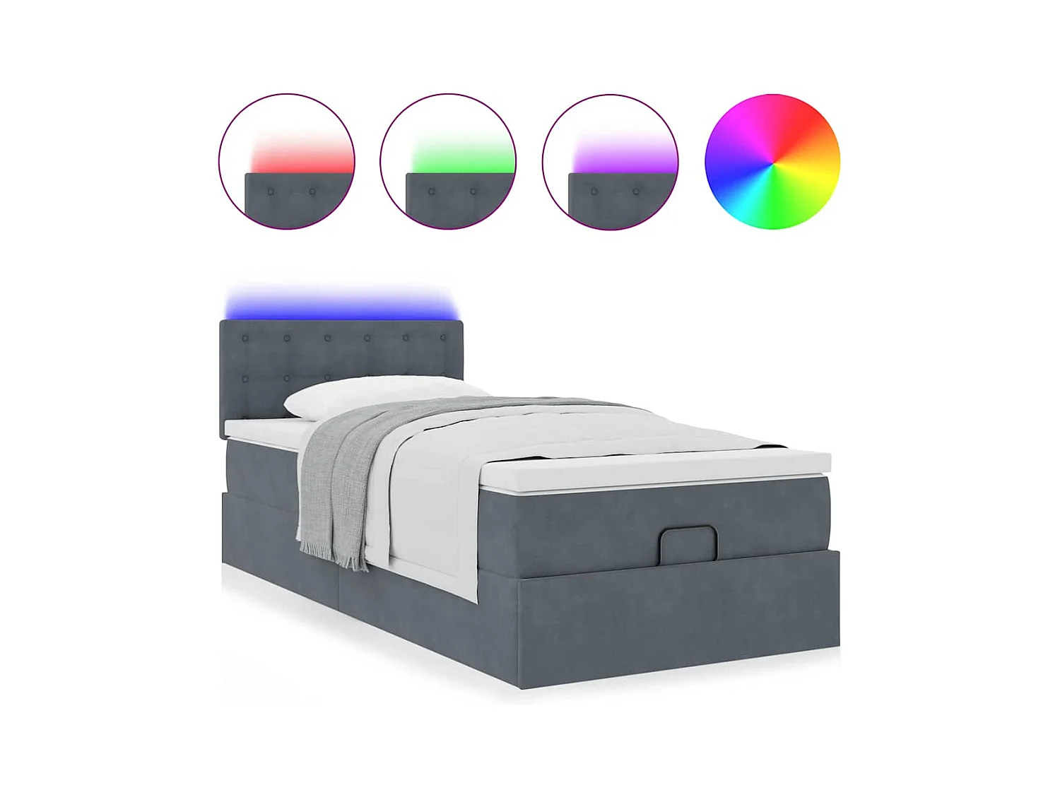 Ottoman-Bett mit Matratze & LEDs Dunkelgrau 90x200 cm Samt