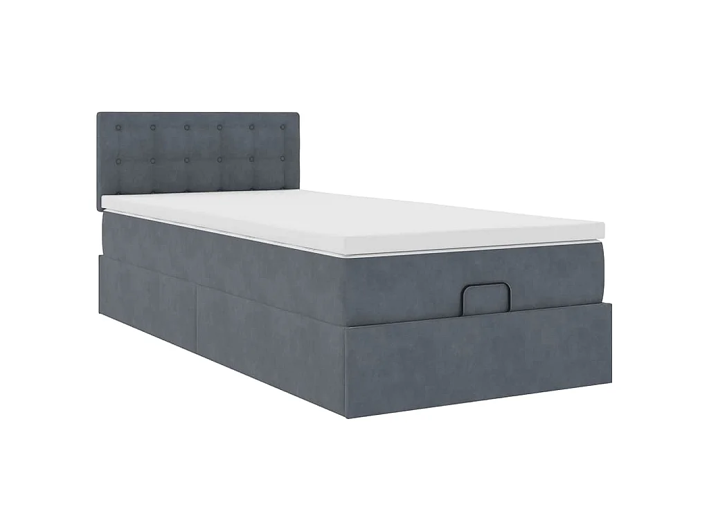 Cadre de lit ottoman et matelas gris foncé 90x200 cm velours