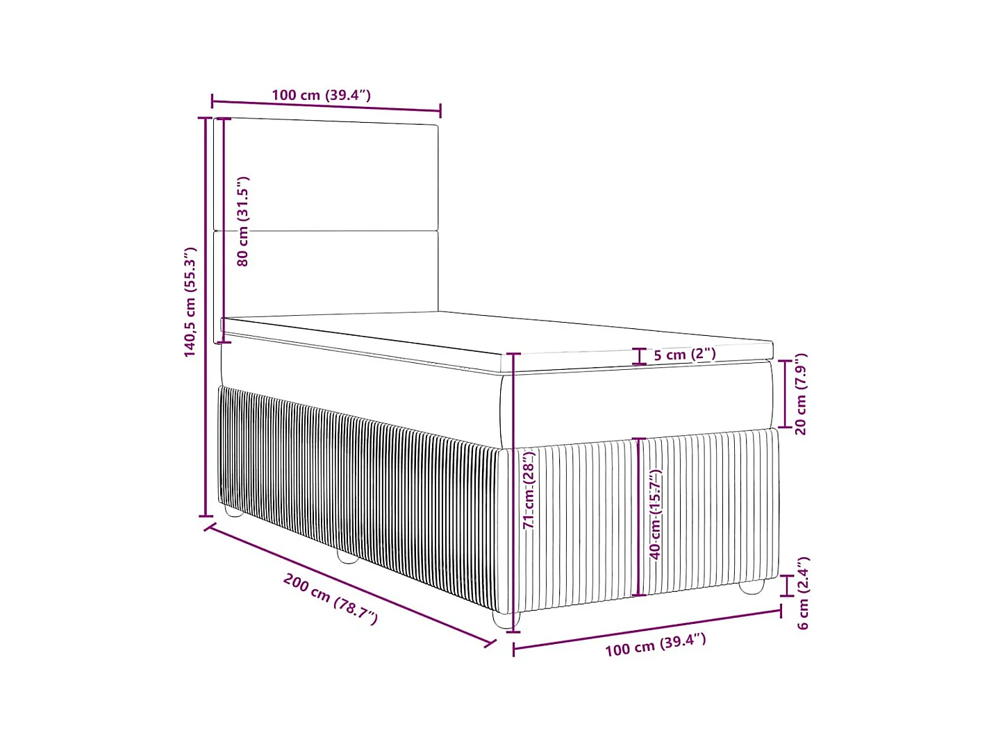 Boxspringbett mit Matratze Blau 100x200 cm Stoff