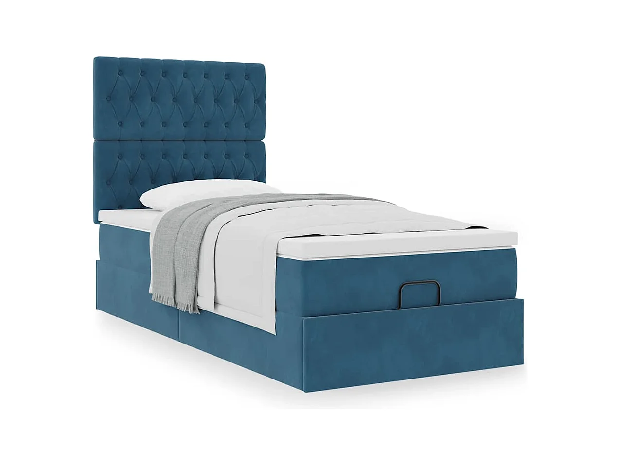 Cadre de lit ottoman avec matelas bleu foncé 100x200 cm velours