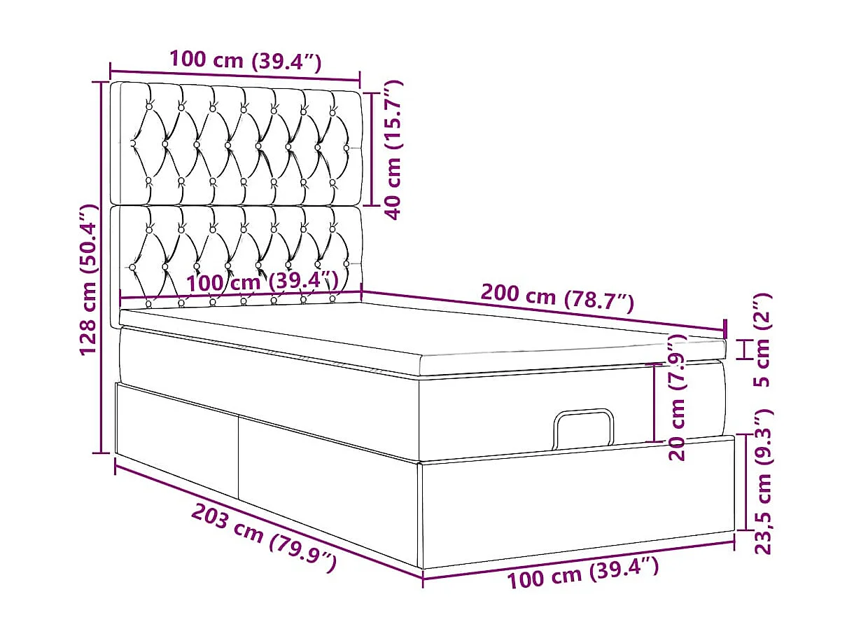Ottoman-Bett mit Matratzen Dunkelblau 100x200 cm Samt