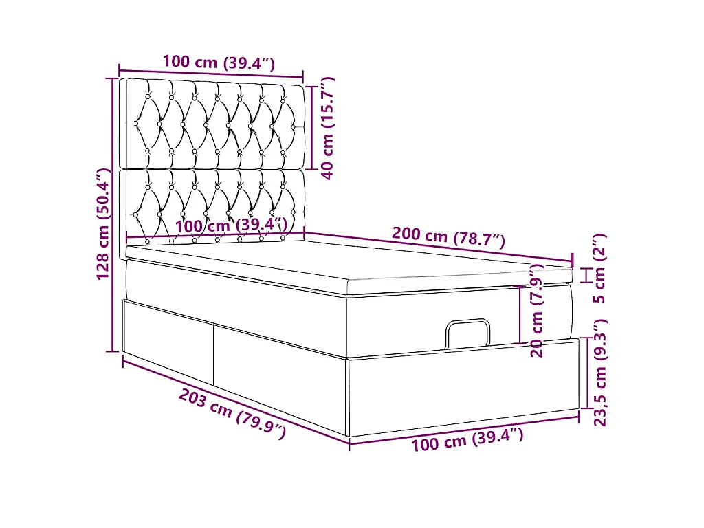 Struttura Letto Pouf con Materassi 100x200 cm Velluto