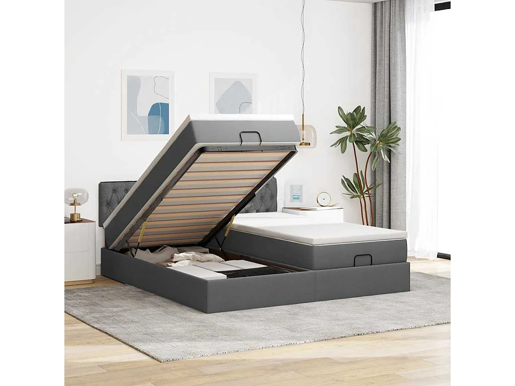 Ottoman bed met matrassen 180x200cm stof donkergrijs