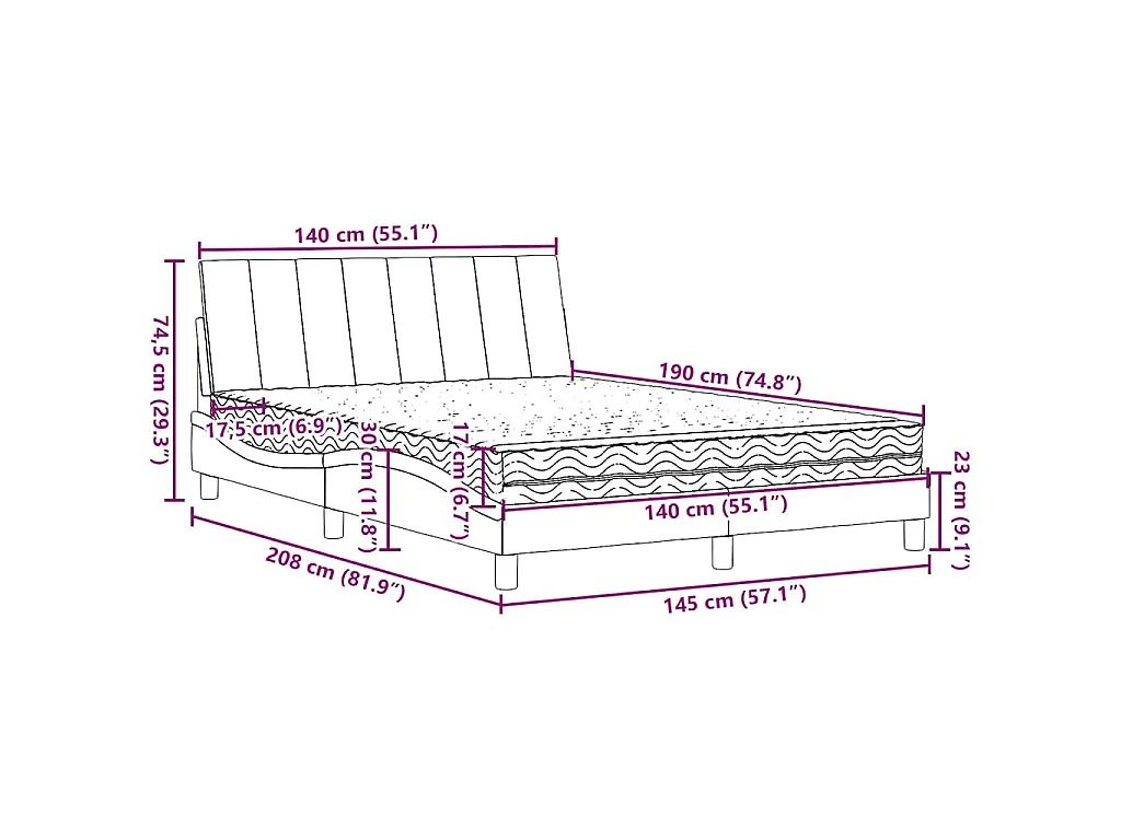 Letto con Materasso Hanko Blu 140x190 cm in Tessuto
