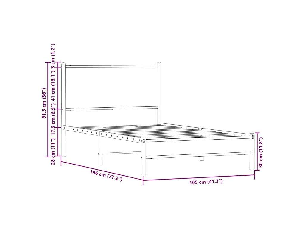 Bedframe zonder matras metaal gerookt eikenkleurig 100x190 cm