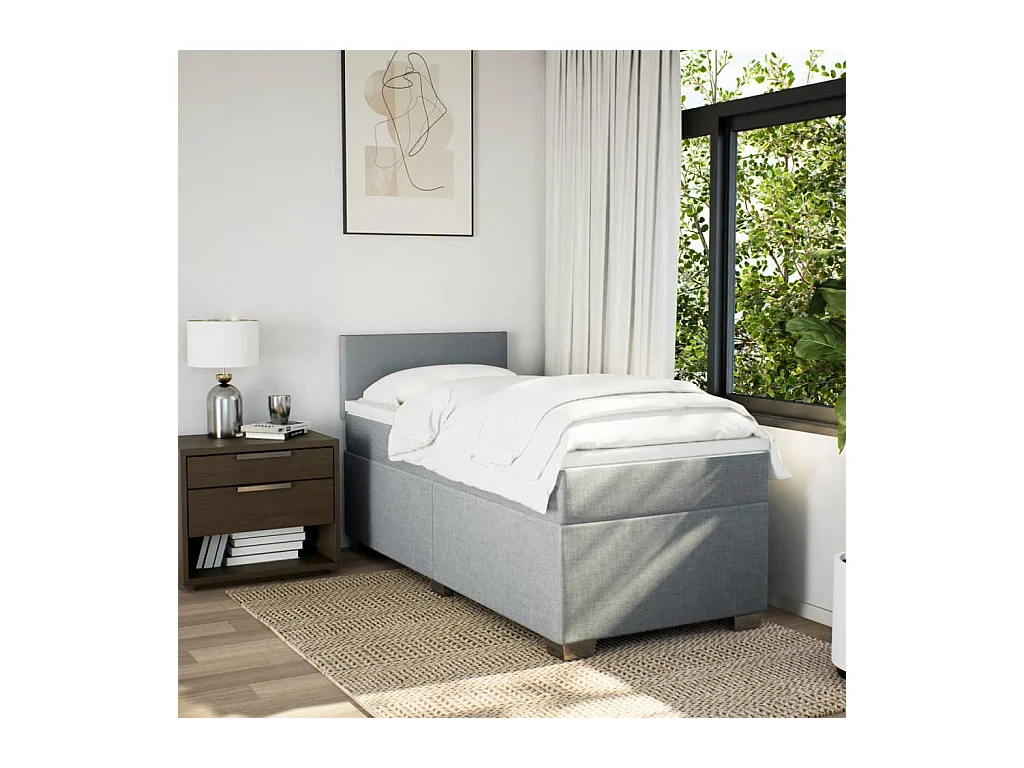 Sommier à lattes de lit avec matelas Gris clair 90x200 cm Tissu