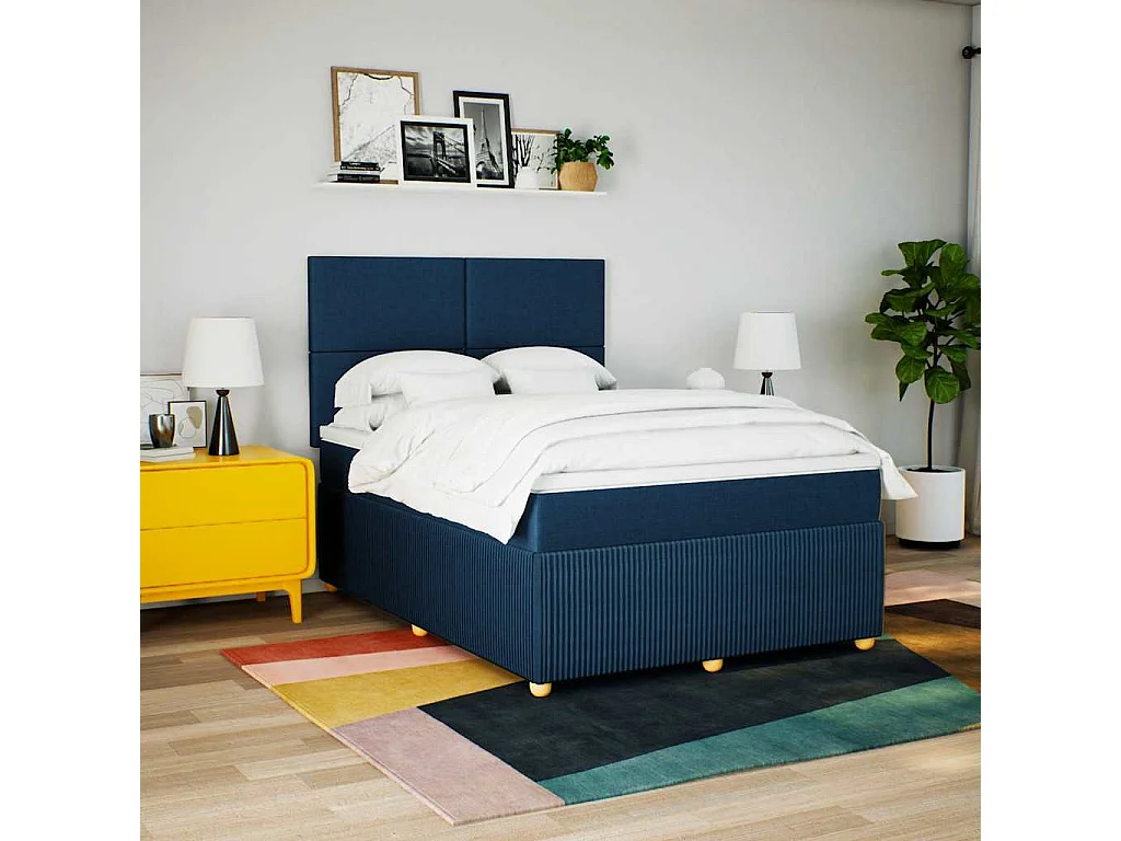 Sommier à lattes de lit avec matelas Bleu 160x200 cm Tissu
