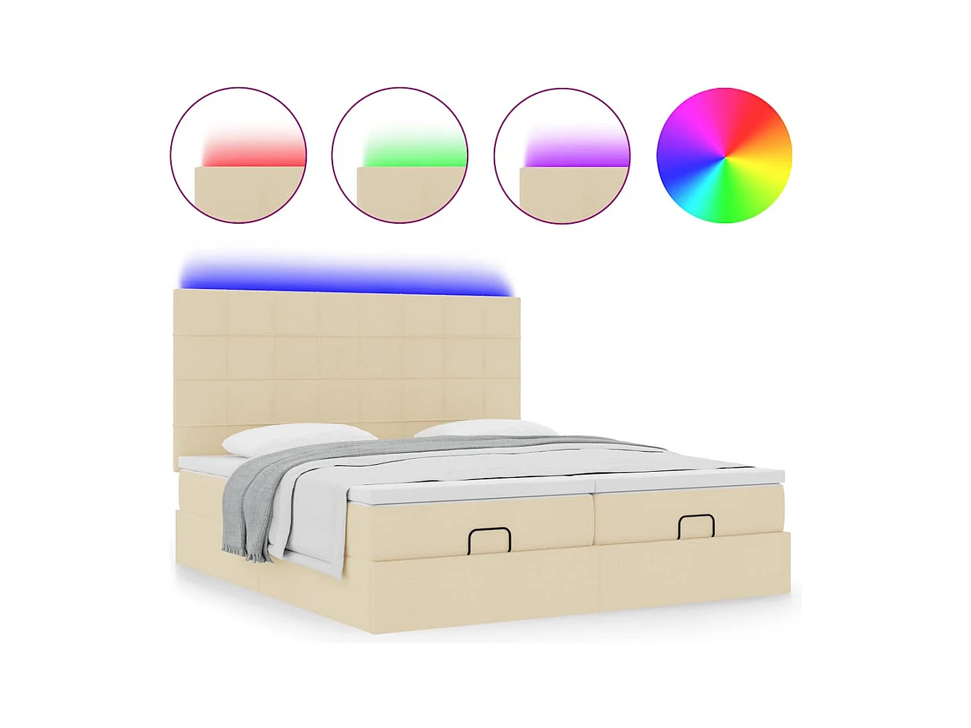 Cadre de lit ottoman avec matelas crème 160x200 cm tissu