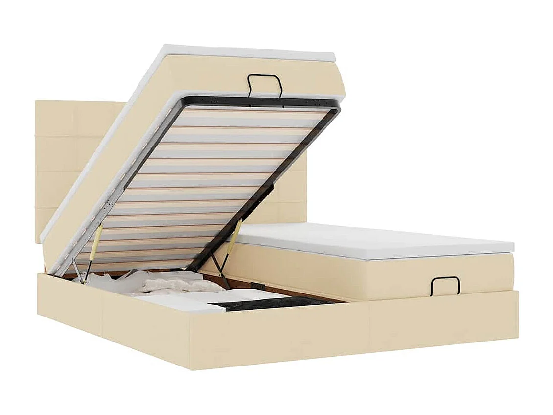 Ottoman-Bett mit Matratzen & LEDs Creme 160x200 cm Stoff