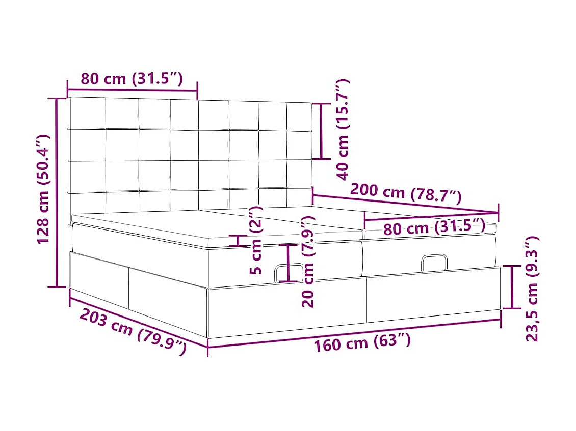 Ottoman-Bett mit Matratzen & LEDs Creme 160x200 cm Stoff