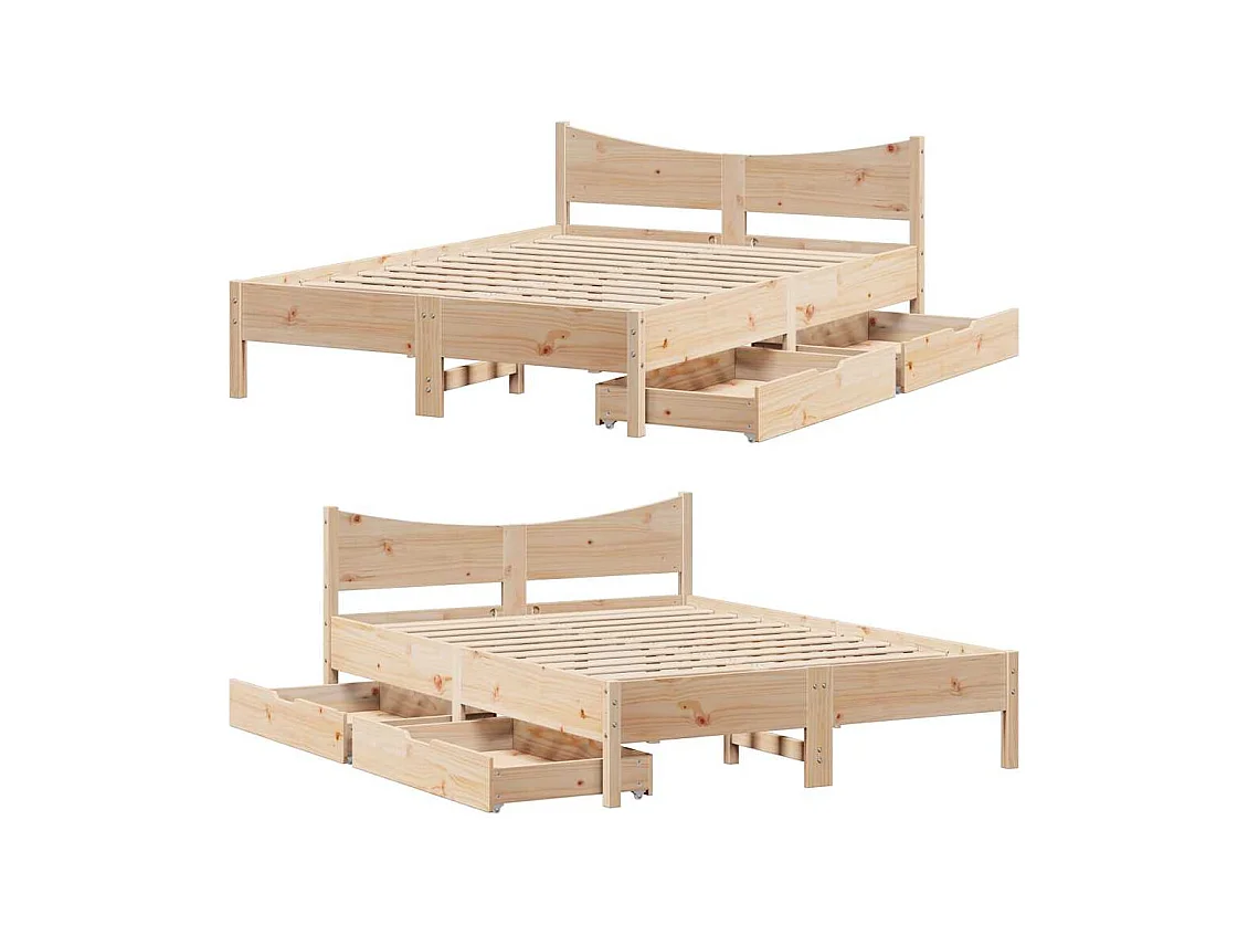 Cadre de lit avec tiroirs 160x200 cm bois massif de pin