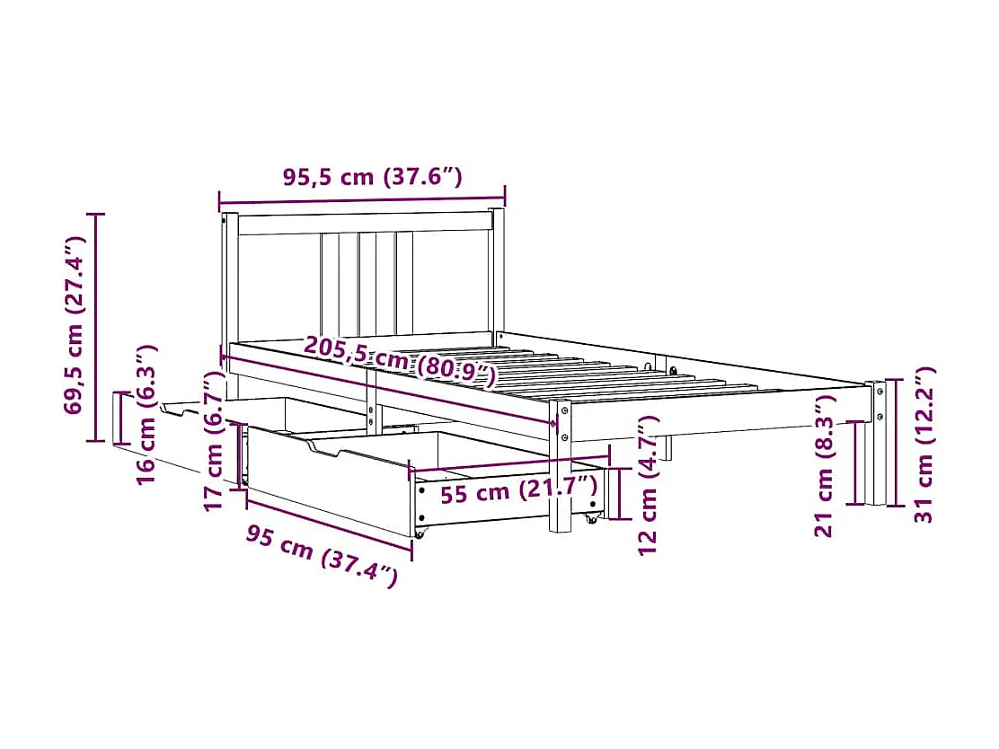 Massivholzbett ohne Matratze Weiß 90x200 cm Kiefernholz