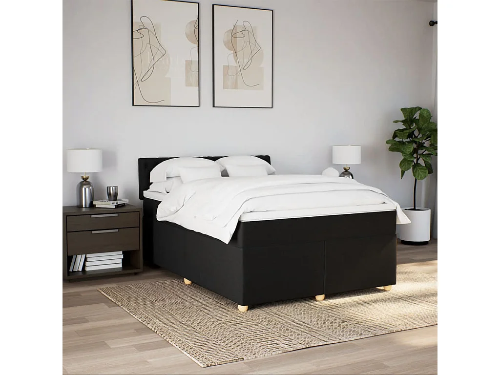 Sommier à lattes de lit avec matelas Noir 160x200 cm Tissu