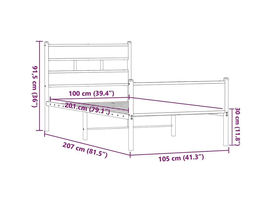 Bettgestell ohne Matratze Braun Eiche 100x200 cm Holzwerkstoff