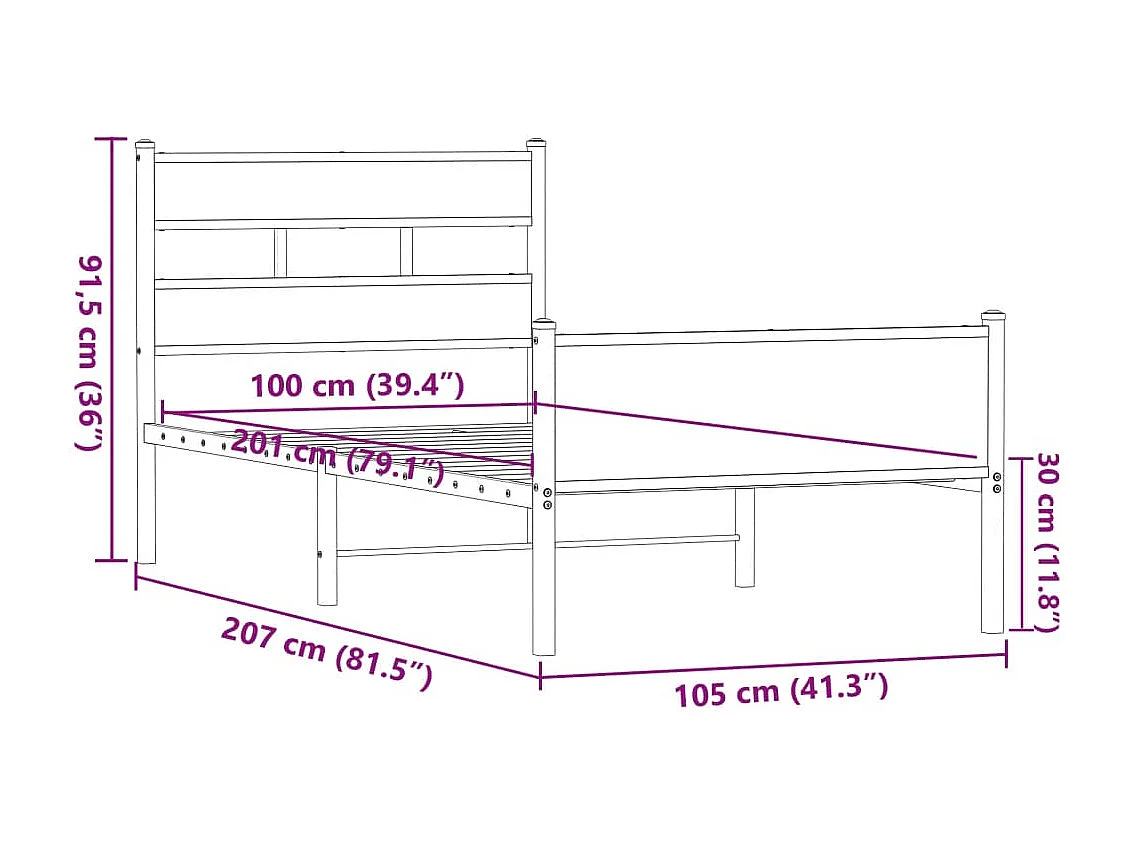 Bettgestell ohne Matratze Braun Eiche 100x200 cm Holzwerkstoff
