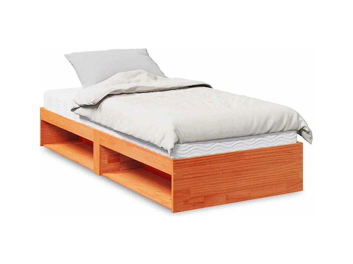 Diván con colchón marrón cera 100x200 cm madera maciza de pino