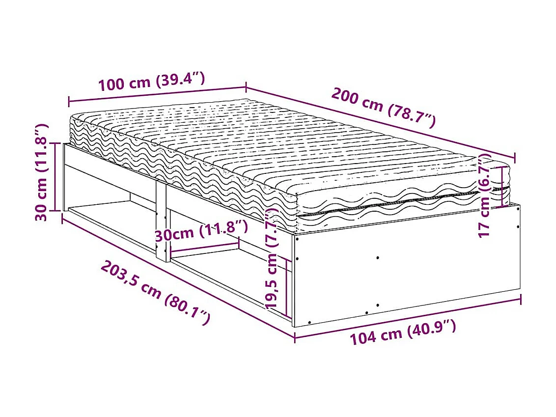 Lit de jour avec matelas cire marron 100x200 cm bois pin massif
