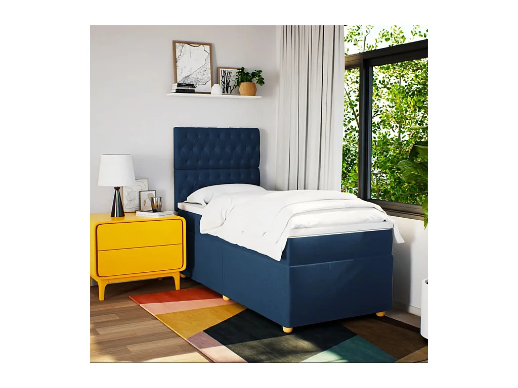 Cama com molas/colchão 90x200 cm tecido azul