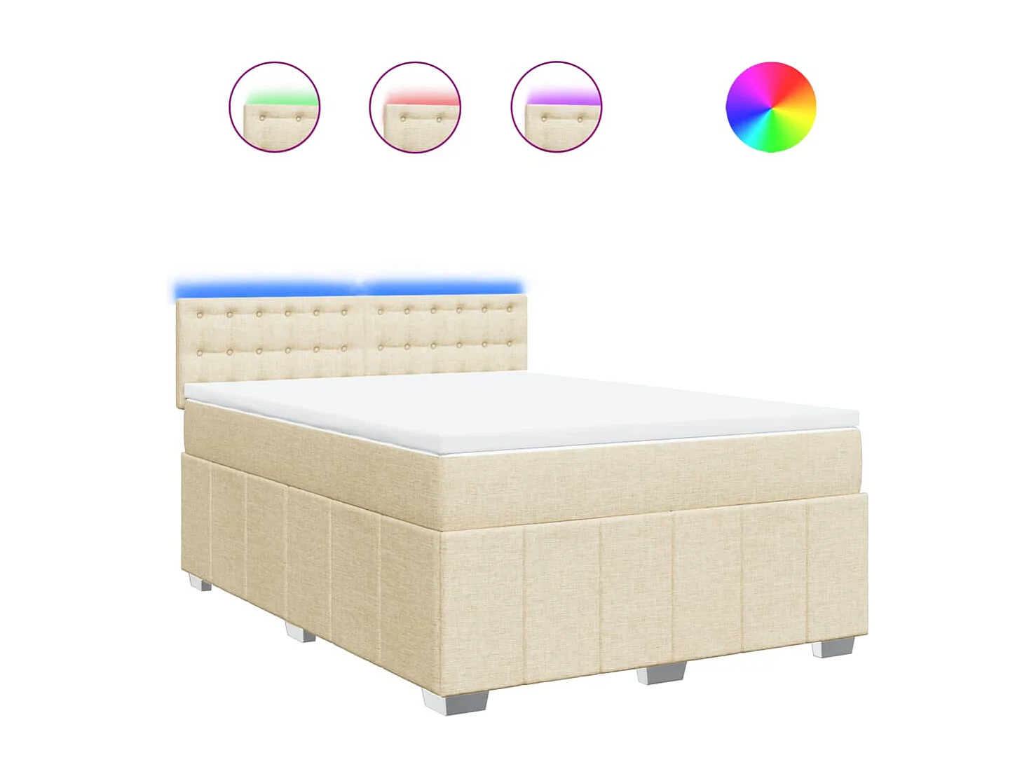 Cama box spring con colchón tela color crema 160x200 cm