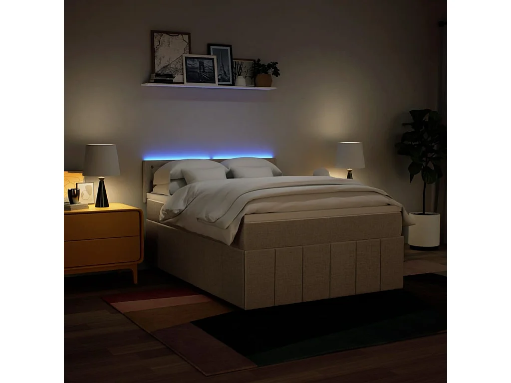 Sommier à lattes de lit avec matelas Crème 160x200 cm Tissu