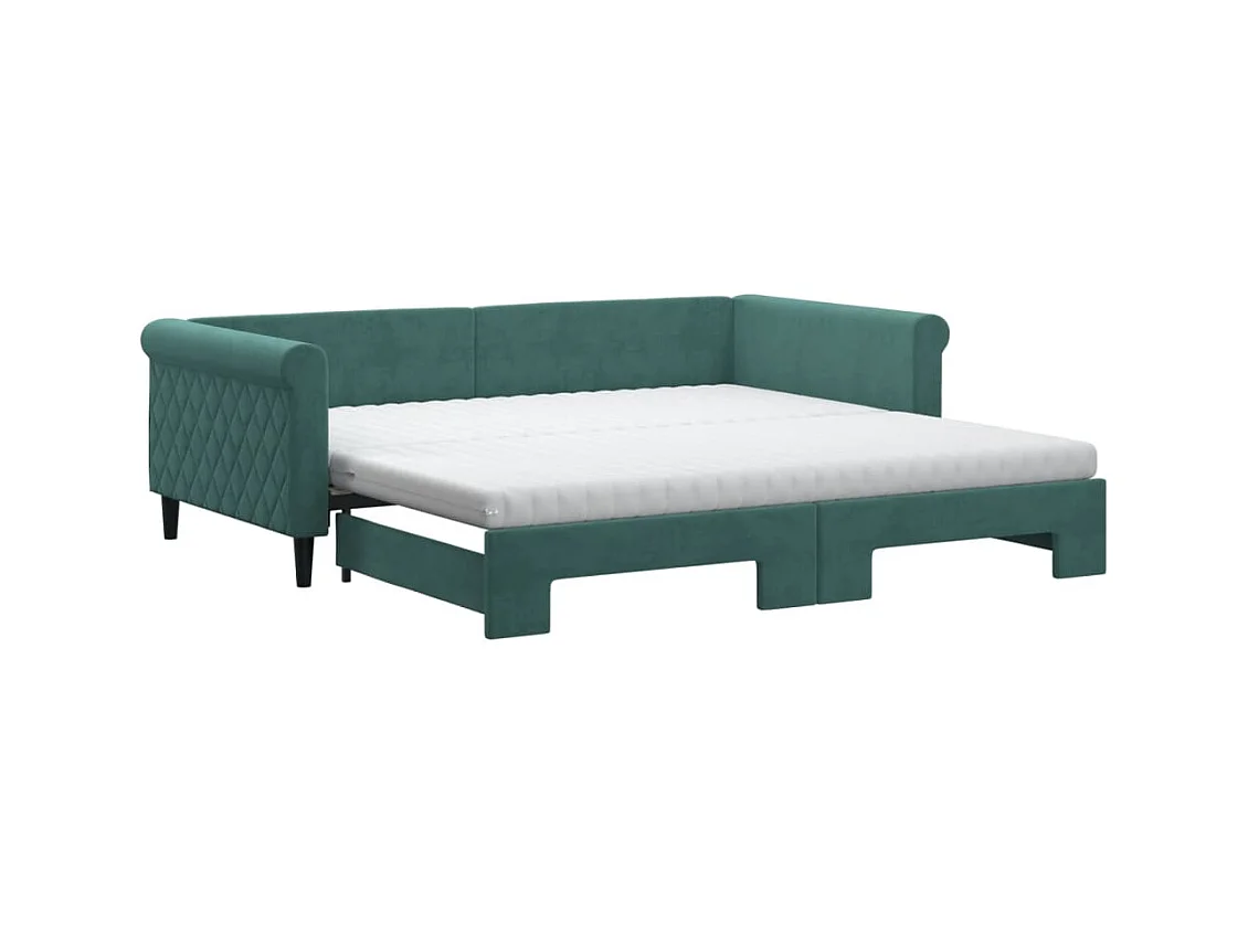 Slaapbank onderschuifbed matrassen 100x200cm fluweeldonkergroen