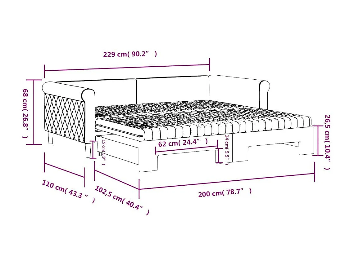 Tagesbett Ausziehbar mit Matratzen Dunkelgrün 100x200 cm Samt