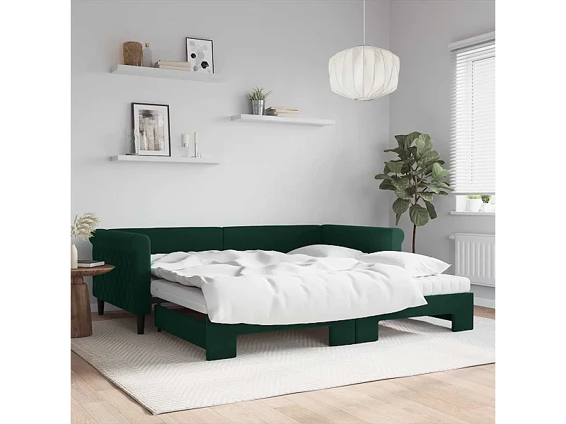 Lit de jour et gigogne et matelas vert foncé 100x200 cm velours