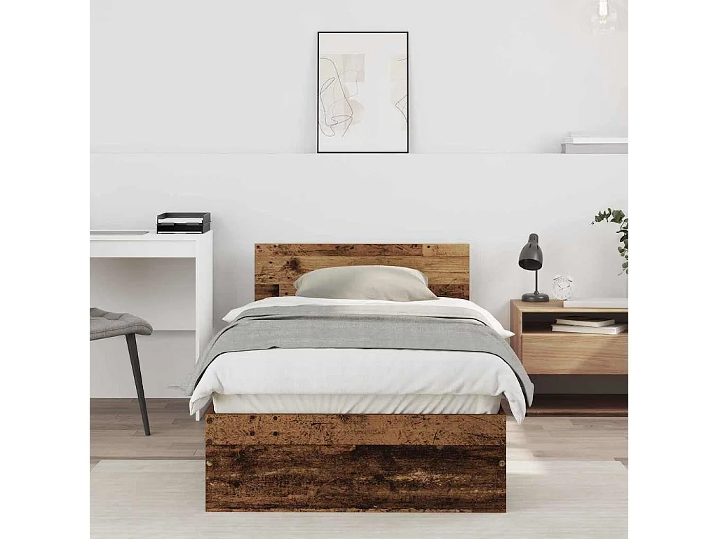 Bedframe met hoofdeinde Oudhout 90 x 200 cm Bewerkt hout