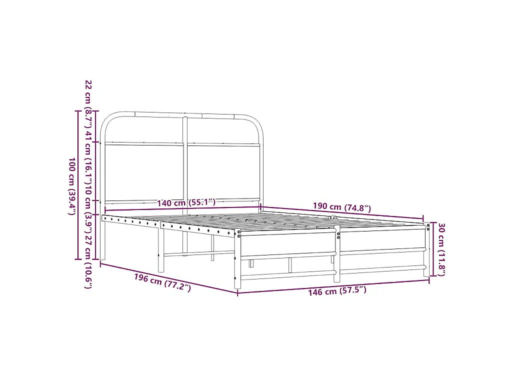 Cadre de lit sans matelas 140x190 cm chêne marron
