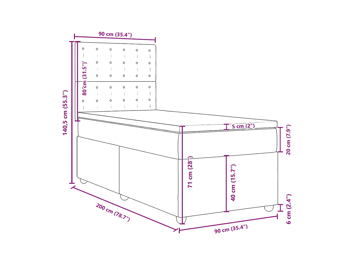 Sommier à lattes de lit avec matelas Taupe 90x200 cm Tissu
