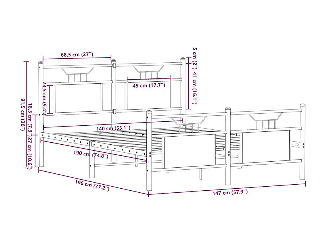 Estructura de cama sin colchón madera marrón roble 140x190 cm