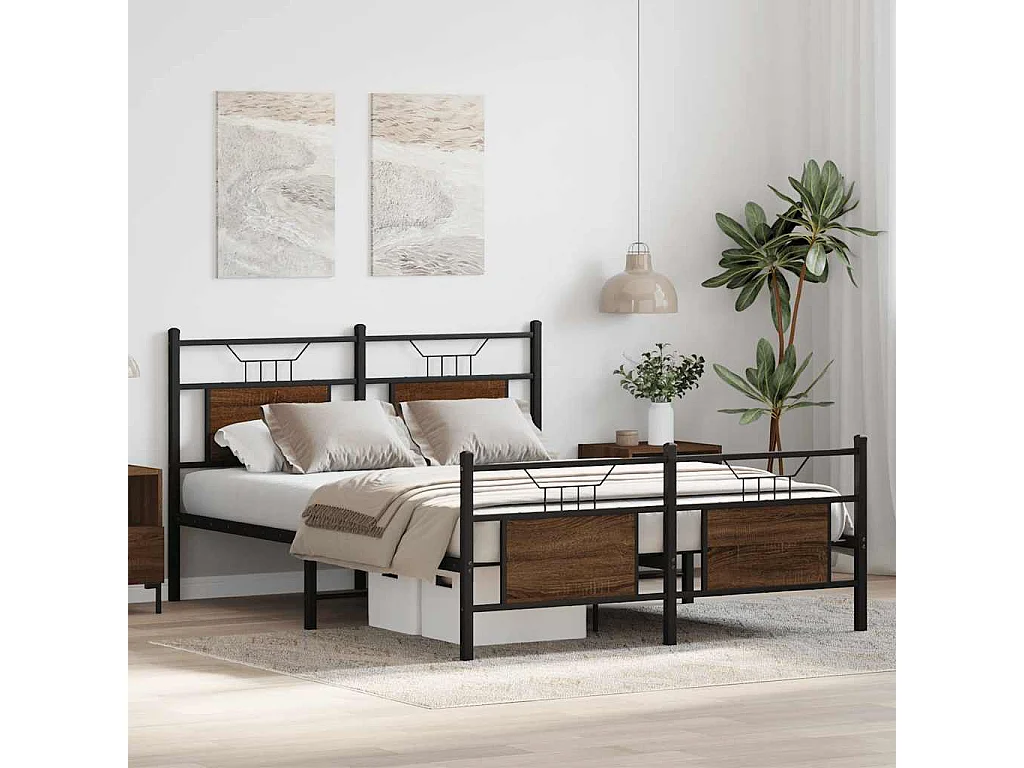 Estructura de cama sin colchón madera marrón roble 140x190 cm