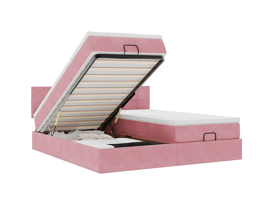 Ottoman-Bett mit Matratzen & LEDs Rosa 180x200 cm Samt