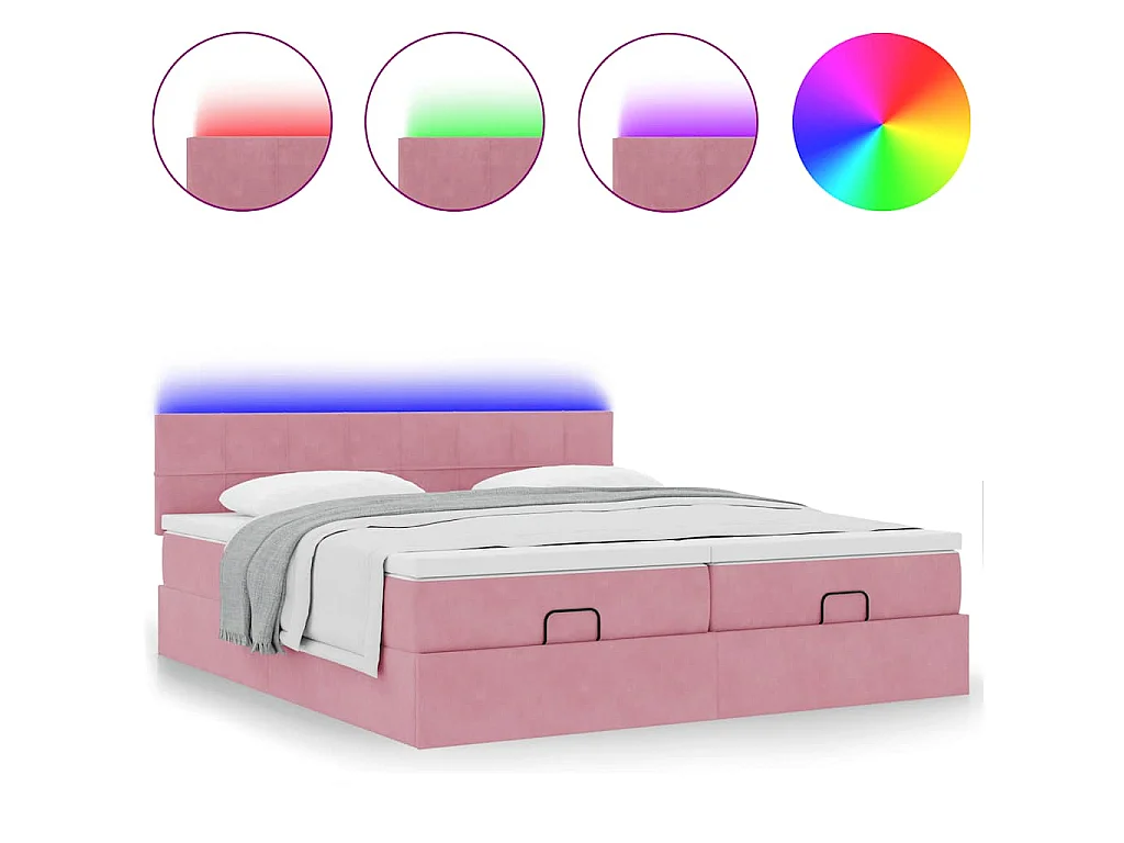 Struttura Letto Pouf con Materassi Rosa 180x200 cm Velluto
