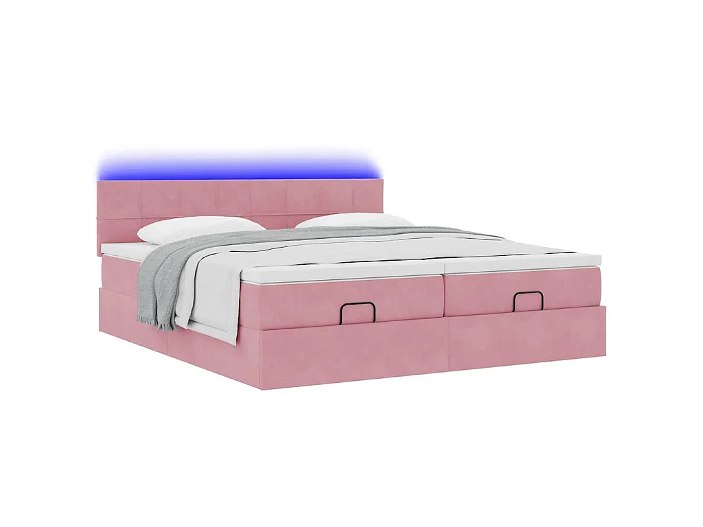 Struttura Letto Pouf con Materassi Rosa 180x200 cm Velluto