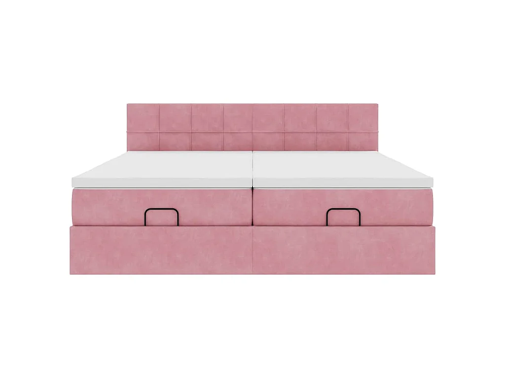Struttura Letto Pouf con Materassi Rosa 180x200 cm Velluto