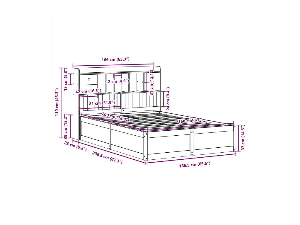 Cadre de lit sans matelas blanc 160x200 cm bois de pin massif